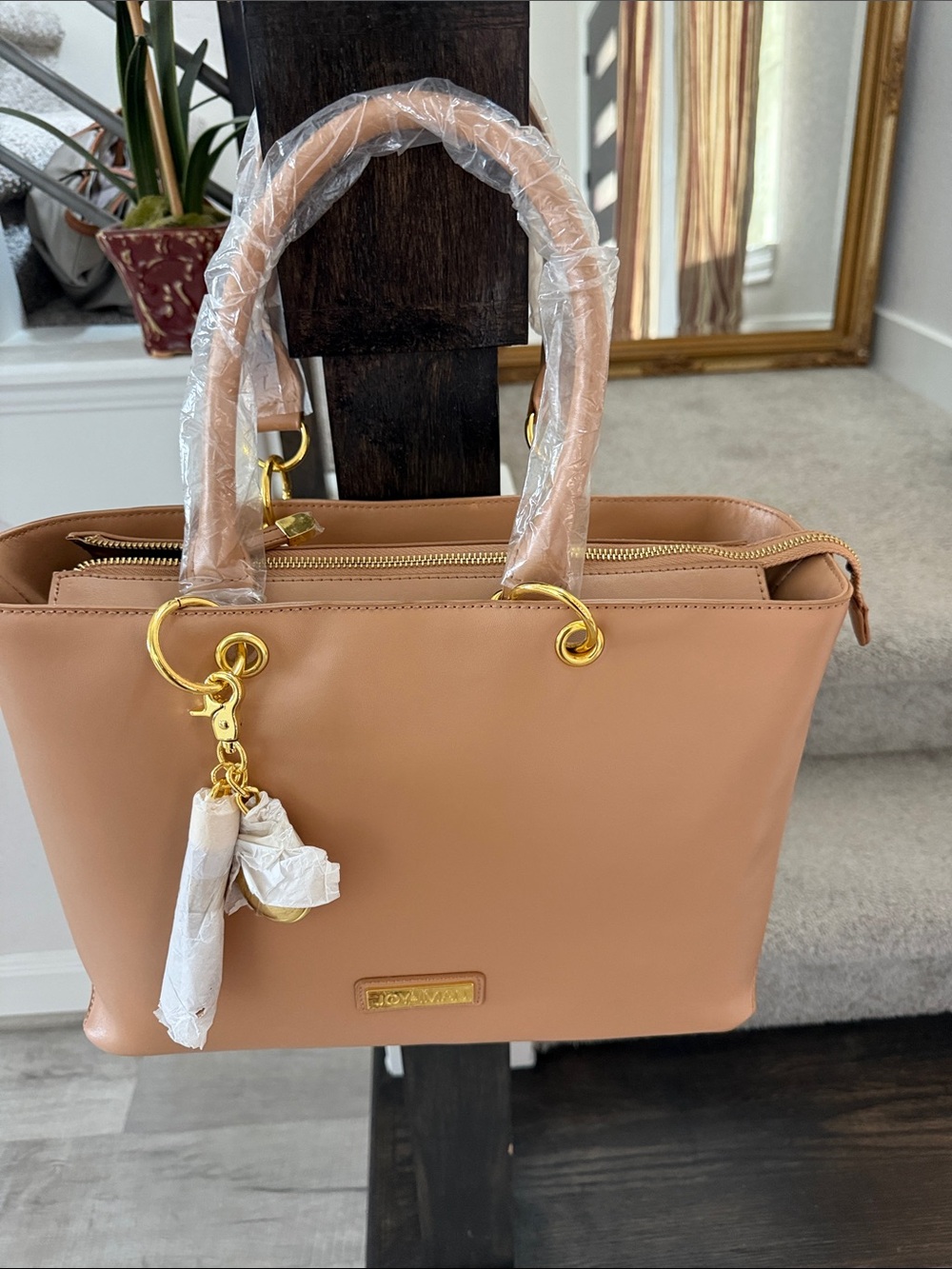 Joy & Iman Tan Tote with Gold Hardware